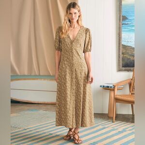 Faherty Havana Linen Blend Midi Dress in Butternut Ditsy Floral M NWOT